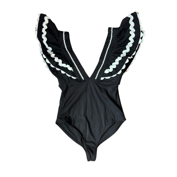 Sea New York Black Ric Rac Ruffles Ryleigh One Piece Swimsuit Small - Picture 4 of 10